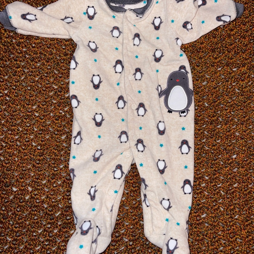 Adorable Cream Penguin Print Footie